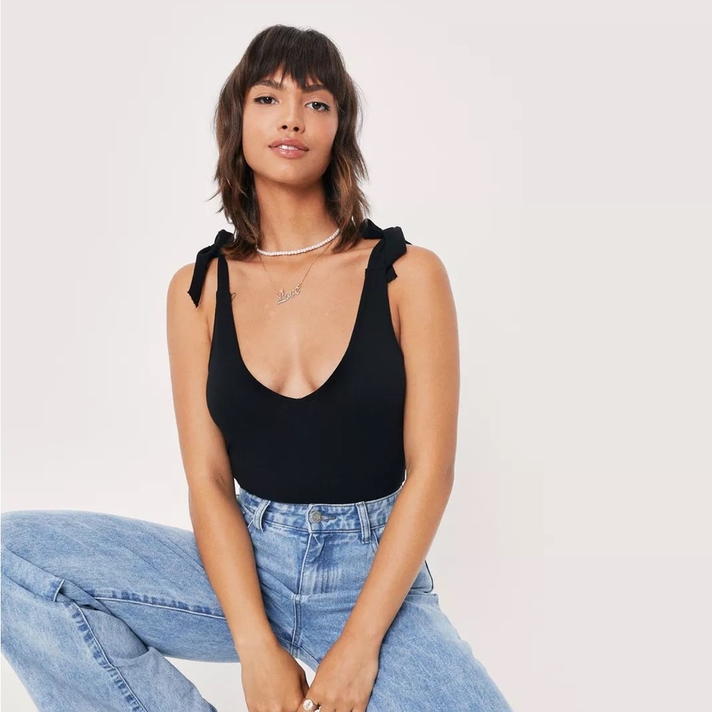 Nasty Gal Black Tie Shoulder Bodysuit